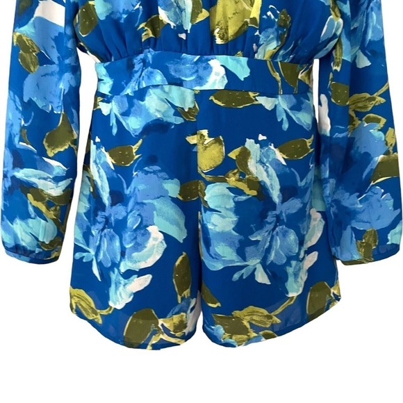 Lulus Sweetest Song Blue Floral Print Backless Long Sleeve Romper Size M - Picture 5 of 10